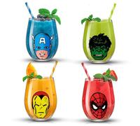 JoyJolt Marvel Heroes Lot de 4 verres à boire sans pied Motif super-héros Hulk Captain America Spiderman et Iron Man 540 ml Cadeaux Marvel pour homme et femme