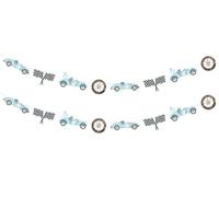 JOYMEMO 2 Pieces Vintage Racing Car Garlands - Blue Vintage Race Car Birthday Party Supplies for Boys, Pre-Strung Race Car Banner, Let's Go Racing Checkered Flag Party Supplies