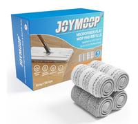 JOYMOOP Lot de 4 tampons de rechange en microfibre pour balai plat, 33 x 12,4 cm, double gris et rayé pour nettoyage humide et sec, compatible avec les recharges de têtes de balai JOYMOOP lavables