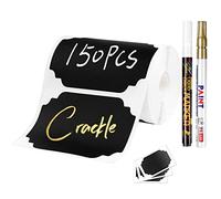 Joyoldelf Lot de 150 étiquettes autocollantes pour tableau noir avec 2 marqueurs à craie, étiquettes adhésives de cuisine pour pots à épices, confiture, bouteilles (rectangle)