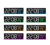 JoyousMall Horloge murale numérique avec compte à rebours, alarme, affichage DST et température, capteur de luminosité automatique, veilleuse douce pour salon, chambre à coucher, bureau, bleu