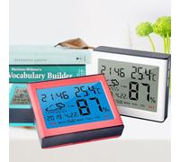 JoyousMall Thermomètre hygromètre numérique intérieur, plage de -10 °C à 50 °C avec réveil et affichage de la date, support mural ou sur pied pour serre de bureau à domicile, blanc
