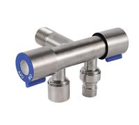 JoyousMall Vanne d'angle en acier inoxydable à 2 sorties G1/2 avec double commande avec finition brossée pour machine à laver, toilettes et robinet, argent