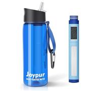 Joypur 650 ml Gourde filtrante eau non potable Bouteille d'eau extérieure avec filtre Filtre à eau de survie avec 5 couches de matériaux filtrants pour le sport Camping Randonnée, Bleu