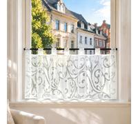 Joyswahl Alma Rideau Brise Bise Rideaux Cuisine Voilge avec Passants Motif de Fleurs Blanc HxL 60x120cm