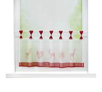 Joyswahl Brise Bise Rideaux en Voile Transparent Motif Neige et Cerf Décor de Noël Passe Tringle Voilage Festif 1 Pièce Rouge HxL 60x120cm