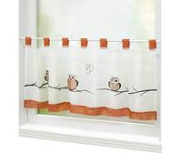 Joyswahl Grete Rideau brise-bise avec passants Rouge 45 x 120 cm | Rideau de cuisine en voile avec motif hiboux, rideau court brodé, rideau de fenêtre, rideau transparent, 1 pièce