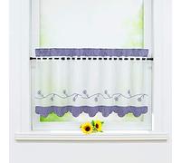 Joyswahl Helene Rideau Brise-Bise Perforé Transparent Passe Tringle Etoffes à Carreaux Maison de Campagne Bleu HxL 45x90CM