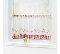 Joyswahl Helene Rideau Brise-Bise Perforé Transparent Passe Tringle Etoffes à Carreaux Maison de Campagne Rouge HxL 60x120CM