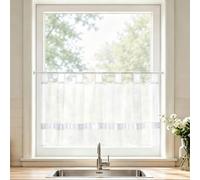 Joyswahl Julie 1 Pièce Rideau Brise-Bise avec Ruban Coloré en Satin à Passants Passe Tringle en Polyester Décoration de Fenêtre pour Salon Chambre Cuisine Blanc HxL 60x120cm