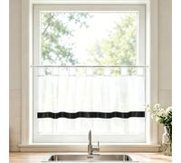 Joyswahl Julie 1 Pièce Rideau Brise-Bise avec Ruban Coloré en Satin à Passants Passe Tringle en Polyester Décoration de Fenêtre pour Salon Chambre Cuisine Noir HxL 60x120cm