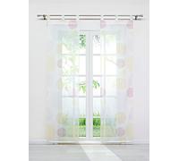Joyswahl Lot de 2 Rideaux Voilages en Voile Transparent avec Cercles à Pattes Décoration de Grande Fenêtre Porte Salon Chambre Multicolore LxH 57x225cm