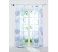 Joyswahl Lot de 2 Rideaux Voilages en Voile Transparent avec Nid à Pattes Décoration de Grande Fenêtre Porte Salon Chambre Bleu LxH 57x145cm