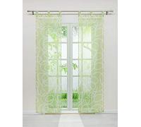 Joyswahl Lot de 2 Rideaux Voilages en Voile Transparent avec Rayures à Pattes Décoration de Grande Fenêtre Porte Salon Chambre Vert LxH 57x145cm