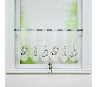 Joyswahl Rideau brise-bise en voile transparent avec broderie de café - Pour bistrot, cuisine - H x l : 60 x 120 cm - Blanc - 1 pièce