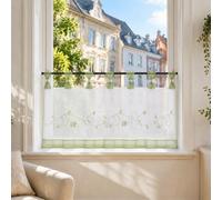 Joyswahl - Rideau brise-bise Selina - En voile, avec motif brodé de fleurs - Transparent - Vert - Dimensions : 60 x 120 cm - 1 pièce