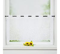 Joyswahl Rideau brise-bise transparent avec broderie florale « Leon » - En voile avec barre perforée - Style maison de campagne uni - Dimensions : 45 x 120 cm - Blanc - 1 pièce