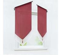 Joyswahl Rideau Brise-bise Transparent, Rouge, 1 Panneau, LxH 60x120 cm | Voilage cuisine double couche à passe-tringle, bas en pointe avec pompon, pour petite fenêtre, salon et salle à manger