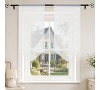 Joyswahl Rideau Voilage Brise-Bise Transparent Blanc 1 Pièce LxH 60x120 cm | Voilage Fenêtre à Pompons, Rideau Cuisine pour Petite Fenêtre, Motif Floral Brodé pour Salon, Coin Repas et Salle à Manger