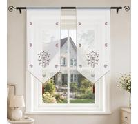 Joyswahl Rideau Voilage Brise-Bise Transparent Bordeaux 1 Pièce LxH 40x60cm | Voilage Fenêtre à Pompons, Rideau Cuisine pour Petite Fenêtre, Motif Floral Brodé pour Salon, Coin Repas et Salle à Manger