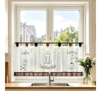 Joyswahl Sophie Brise Bise Rideau Voilage en Voile avec Pattes sans Percage Transparent Decor de Cuisine Salle à Manger Blanc Marron HxL 45x90cm 1 Pièce