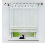 Joyswahl Thea Store Romain Passe Tringle à Passant V Uni Demi-Transparent Rayure Verticale en Polyester Décoration de Cuisine Salle de Bain Chambre Fenêtre 1 Pièce Blanc LxH 120x140cm