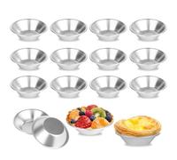 JoyVrindae Lot 16 Mini Moules à Pasteis de Nata 7,4x4x2 cm Mini Tartelette | Réutilisable - Surface antiadhésive pour un démoulage facile - Aluminium - Argenté - Format Compact pour Four et Mini Four