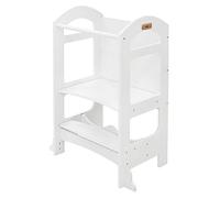 Joyz Tour d'apprentissage pour Enfants 2in1 avec Tableau Noir, Chaise d'Observation Montessori à partir de 1 an, Bois Blanc, Tabouret Auxiliaire Transformable en Table, Anti-basculement, Aide Cuisine