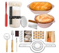 Joyzan 16pcs Kit de Démarrage de Pain au Levain, Ensemble de Panier de Fermentation avec 2 Banneton Pour Pain en Ovale et Rond et 25oz Bocal de Levain en Verre pour Débutants et Professionnels