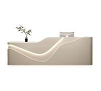JQslycdmv Bureau de réception, Bande LED, avec tiroir avec Serrure, Plateau for Clavier et Compartiment Ouvert, sans Assemblage, for Bureau, Salon, Magasin et café(Beige - Right,150cm)