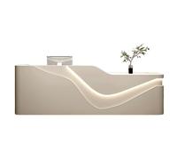 JQslycdmv Bureau de réception, Bande LED, avec tiroir avec Serrure, Plateau for Clavier et Compartiment Ouvert, sans Assemblage, for Bureau, Salon, Magasin et café(Beige - Left,180cm)