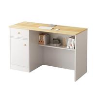 JQslycdmv Petit Bureau de réception Moderne avec tiroirs et Portes, Beaucoup d'espace for Bureau, Salon ou café(Natural Wood,120cm)