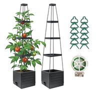 JQTOP Lot de 2 bacs à plantes surélevés avec treillis, bac à tomates de 147 cm avec treillis pour plantes grimpantes, légumes, vignes et fleurs, cage auto-arrosante pour tomates pour jardin, patio