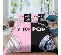 JQZRXKPNHB Housse de Couette 3D Imprimée K-Pop Musique Microfibre Chambre Décoration Parure de Lit Casque Ados Adultes Double（200x200cm）