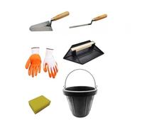jr motoculture MACKITPRO - Kit de Construction avec 6 Accessoires - Idéal Maçonnerie et Préparation Béton, Ciment, Mortier, Revêtement - Seau, Truelle Ronde et à Joint, Éponge, Taloche, Gants