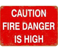 JRBJWYVV Caution Fire Danger is High Retro Metal Sign Funny Warning Tin Wall-Art for Cabin Man Cave 8 X 12 in
