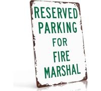 JRBJWYVV Reserved Parking For Fire Marshal Metal Sign Funny Wall Decor Garage Parking Lot Office Lobby Fire Station Workshop Cafe 8 X 12 in