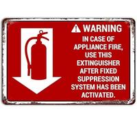 JRBJWYVV Warning in Case of Appliance Fire Rustic Metal Sign Fire Alert for Man Cave Basement Hotel 8 X 12 in