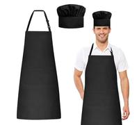 Jremreo Ensemble tablier et chapeau de chef avec poches avant pour adulte, noir, Taille unique