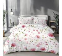 JRISEMECY Housse De Couette 220X240 Fleurs Simples À L'Aquarelle, Parure De Lit Reversible Doux Plantes Rurales pour 2 Personnes en Microfibre, 2 Taies d'oreiller 65X65 avec Fermeture Éclair, Beige