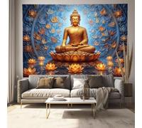 JRISEMECY Tapisserie Lac Sculpté D'Inspiration Zen Petite Tissu Tenture Murale | Lanterne De Lotus Onirique Tapisserie Murale Affiche Esthétique Bleu Mural Décoration Pour Coration Chambre 230X180 Cm