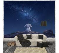 JRISEMECY Tapisserie Murale Décorations Lapin Dessin Animé Ciel Étoilé Tenture Murale Impression 3D Onirique Voie Lactée Tapisserie Affiche Bleu Marine Pour Salon Chambre Dortoir Décor 230X180Cm