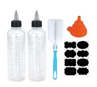 JRSHIRLEYLTD Lot de 2 bouteilles compressibles de 230 ml - Bouteilles à presser avec graduation - Bouteilles transparentes avec capuchon pointu - Bouteilles en plastique polyvalentes pour épices