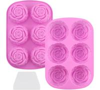 JRSHIRLEYLTD Lot de 2 moules à savon rose avec 1 grattoir - Moule en silicone antiadhésif - Moule de cuisine en silicone pour glace, chocolat, gelée