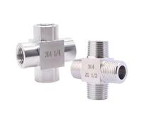 JRXFXEKW 1/8" 1/4" 3/8" 1/2" 3/4" 1" NPT M14 M20 Female Male Cross 4 Ways Splitter Block 304 Stainless Pipe Fitting Connector(BSPP Female,1/8")