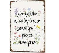 JRXFXEKW Vintage Boho Metal Tin Sign Wildflower Birthday Party Shower Wall Decor She Is Like A Wildflower Beautiful Fierce and 8 X 12 in