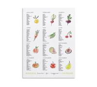 JRXFXEKW Year-Round Harvest Chart, Seasonal Produce with Watercolor Art, Kitchen Wall Decor for Healthy Eating, Gift for Nutritionist and Chef (Unframed,16x24inch(40x60cm))