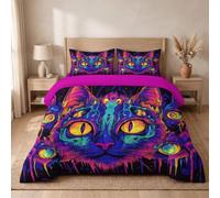 JRZEOCI Chat Psychédélique Couette sans Housse 220x240cm pour Lit 2 Personne | 4 Saisons Cooling Animaux du Pop Art Couettes Matelassée Legere et Chaude Couvre-Lit Lavable avec 2 Taies d'oreiller