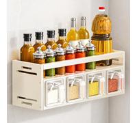 JS Space Étagère à Épices Murale, Organiseur à Épices Mural avec Bacs | Rangement Multi-Niveaux pour Huiles, Bocaux, Épices et Condiments(white,2tier 4 squares)
