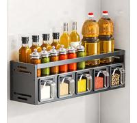 JS Space Étagère à Épices Murale, Organiseur à Épices Mural avec Bacs | Rangement Multi-Niveaux pour Huiles, Bocaux, Épices et Condiments(black,2tier 5 squares)
